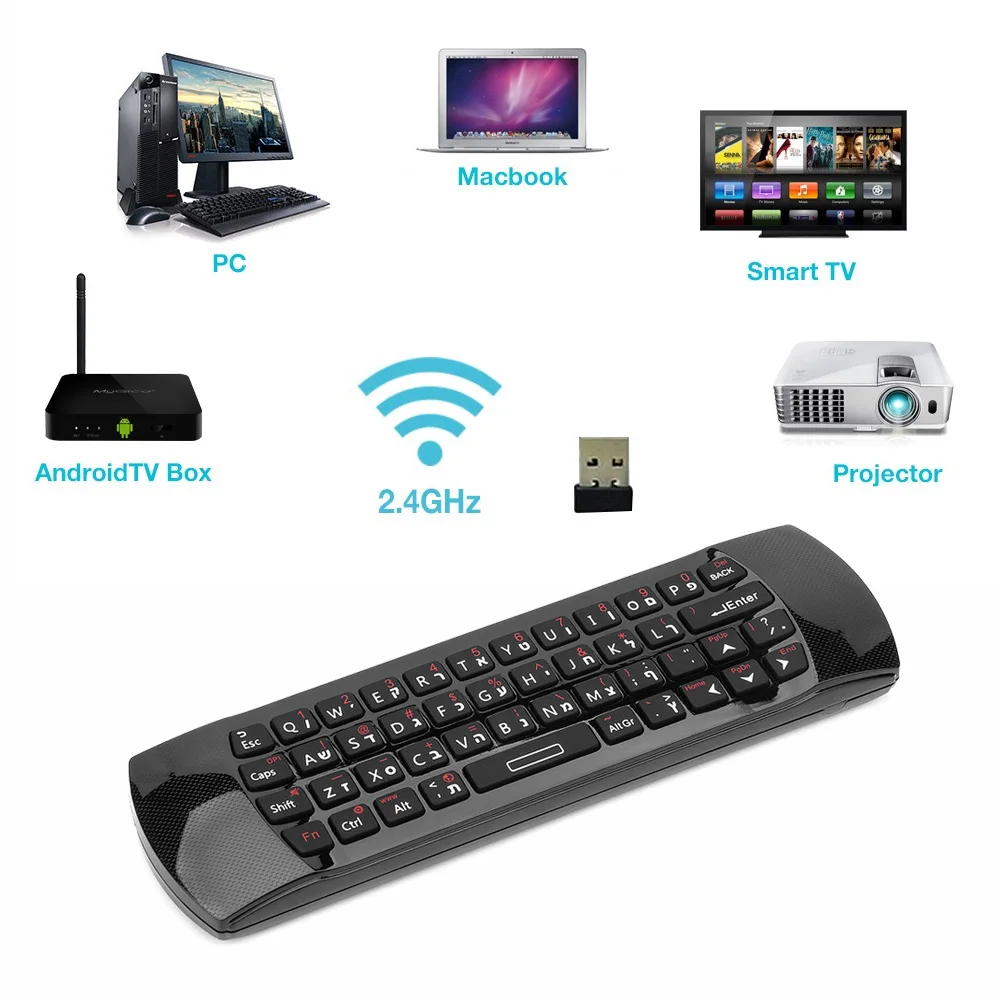 Kopen Rii i25 Hebreeuws Toetsenbord Fly Muis Afstandsbediening met Programmeerbare Sleutel Voor Smart TV Android TV Box Brand TV