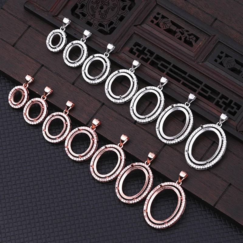 

925 Sterling Silver Women Pendant 6x8 8x10 10x12 12x14 12x16 13x18 15x20mm Semi Mount Pendant Setting CZ