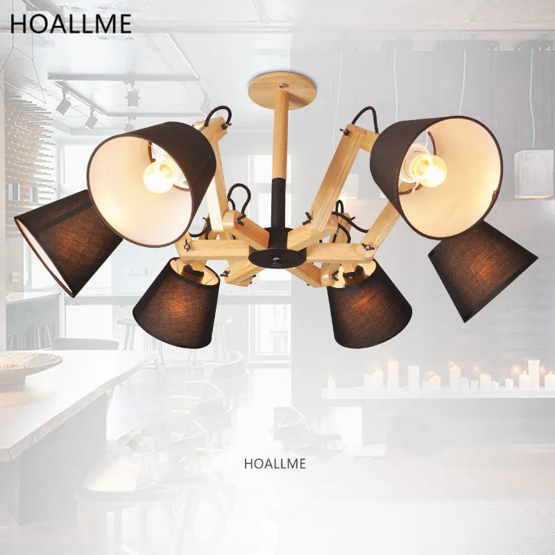Modern Octopus Style Adjustable Arm Wooden Led Ceiling Lights for