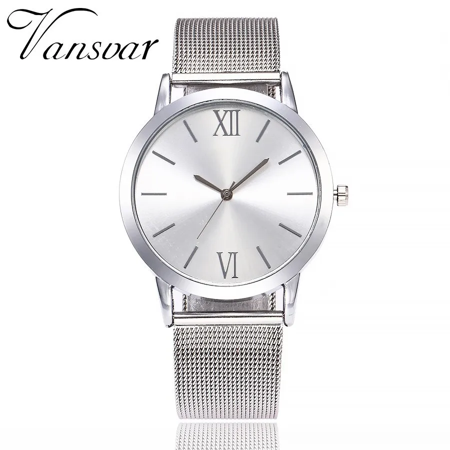 Vansvar брендовые модные часы с сетчатым ремешком роскошные женские часы из нержавеющей стали повседневные кварцевые наручные часы Relogio Feminino - Цвет: silver white