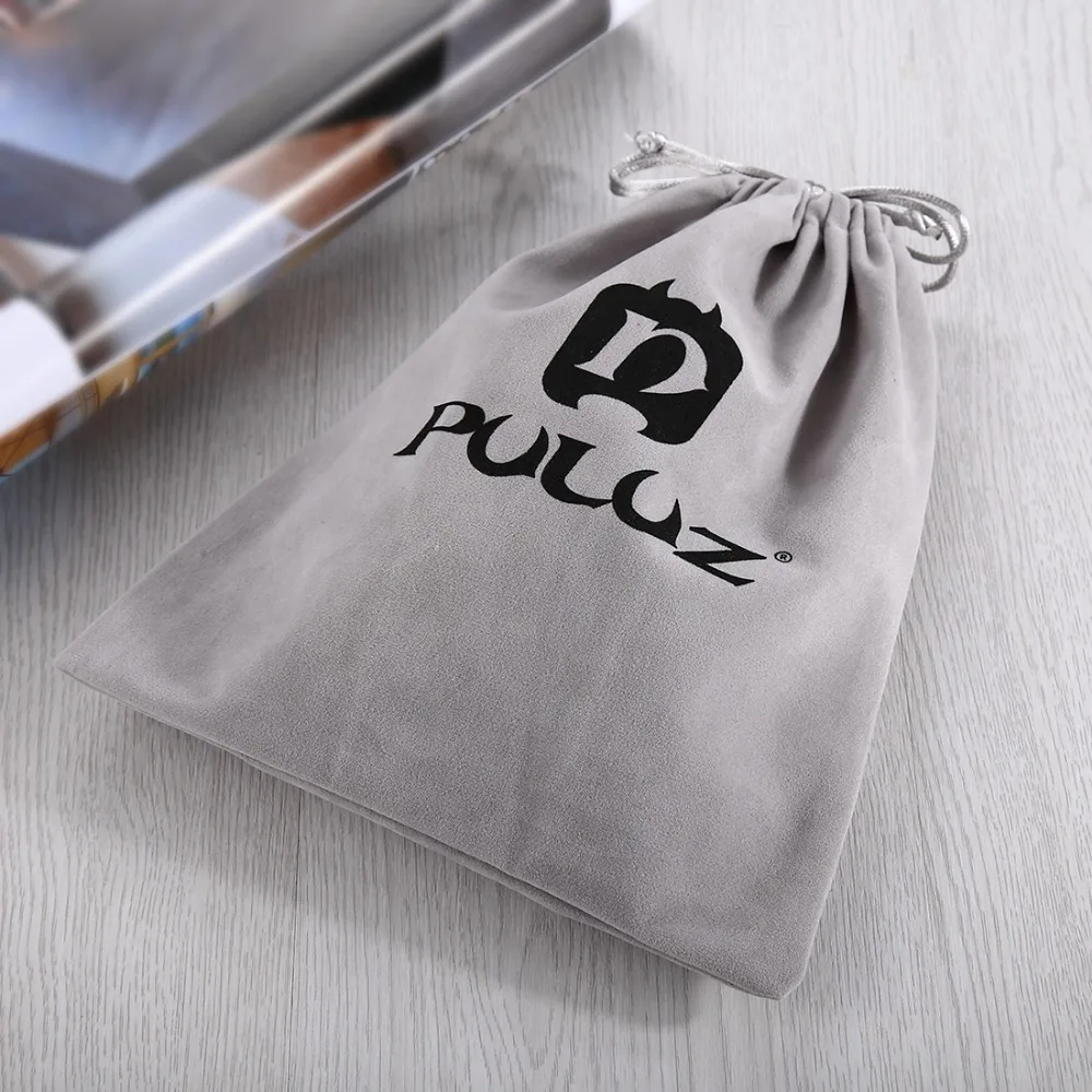 PULUZ 소프트 플란넬 파우치 가방, 스테이 코드 포함, 고프로 그레이 나일론 메쉬 보관 가방, 스테이 코드 액세서리 가방, 블랙/그레이