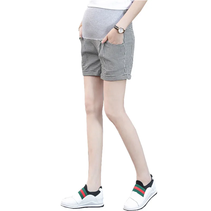 Plaid Shorts Maternity Clothes Elastic Waist Pants For Pregnant Women