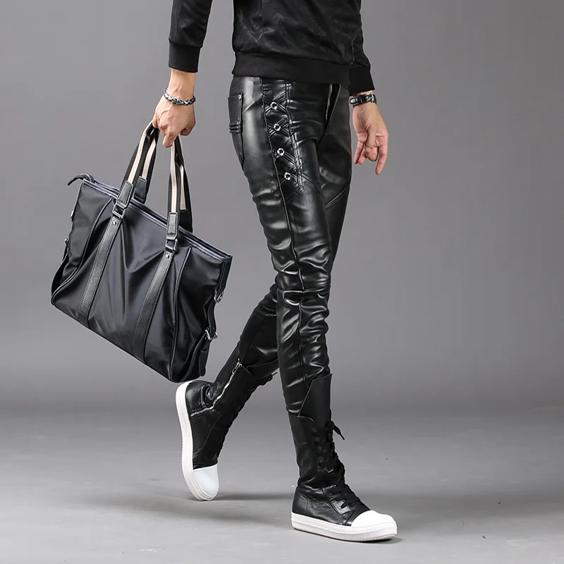 TOPING Fine 2018 New Arrival Mens Faux Leather Pants PU Casual Slim Fit Fashion Skinny Solid Leather Pants For Men