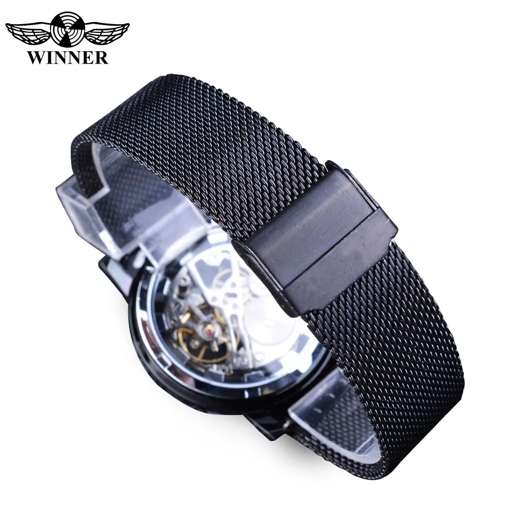 Winner Stainless Steel Mesh Band Transparent Classic Thin Case Hollow Skeleton Mens Male Mechanical Wrist Watch Top Brand Luxury - Image 5
