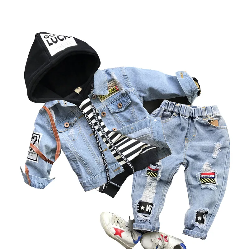

3PCS Baby Boys Suits Girls Clothes Sets For Kids Coat+Hooded T-shirt+ Jeans Pant 3pcs Kids Sport Suit Children Clothing Sets