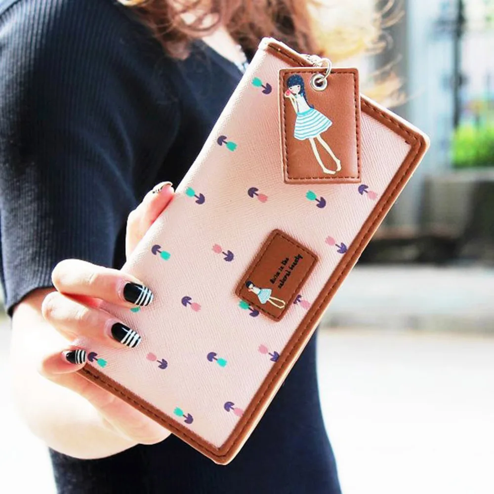 2016 New Leather Famous Design Lovely Printing Wallet Women ,Long Draw-out Type Female Wallet Clutch Purses carteira feminina yl