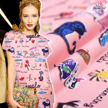 

Digital painting jacquard tapestry satin fashion fabric for dress tissu au meter bright cloth DIY