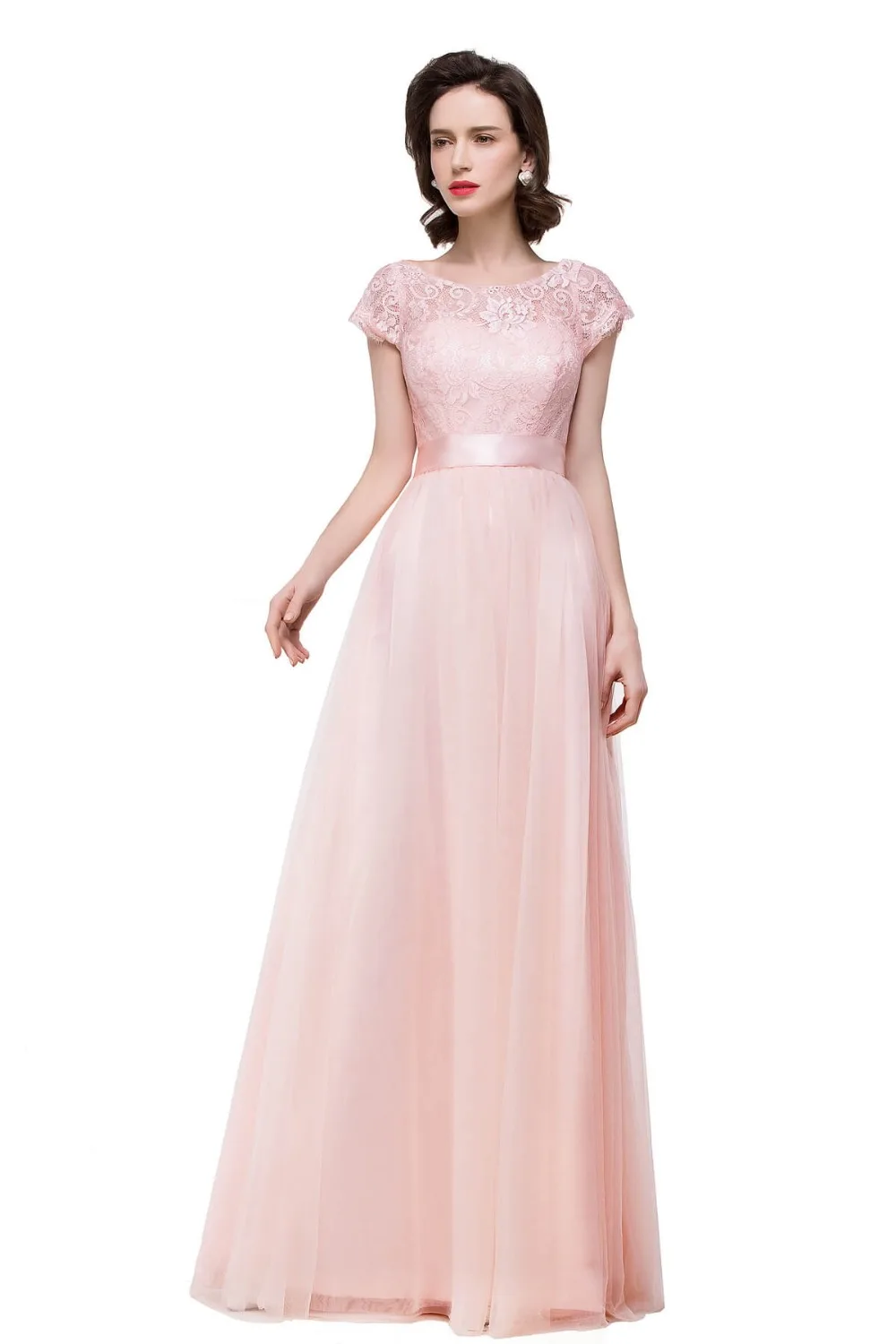 Graceful Lace Bow Chiffon Long Evening Dress In Stock Sexy Backless A-Line Evening Gowns Vestido de Festa