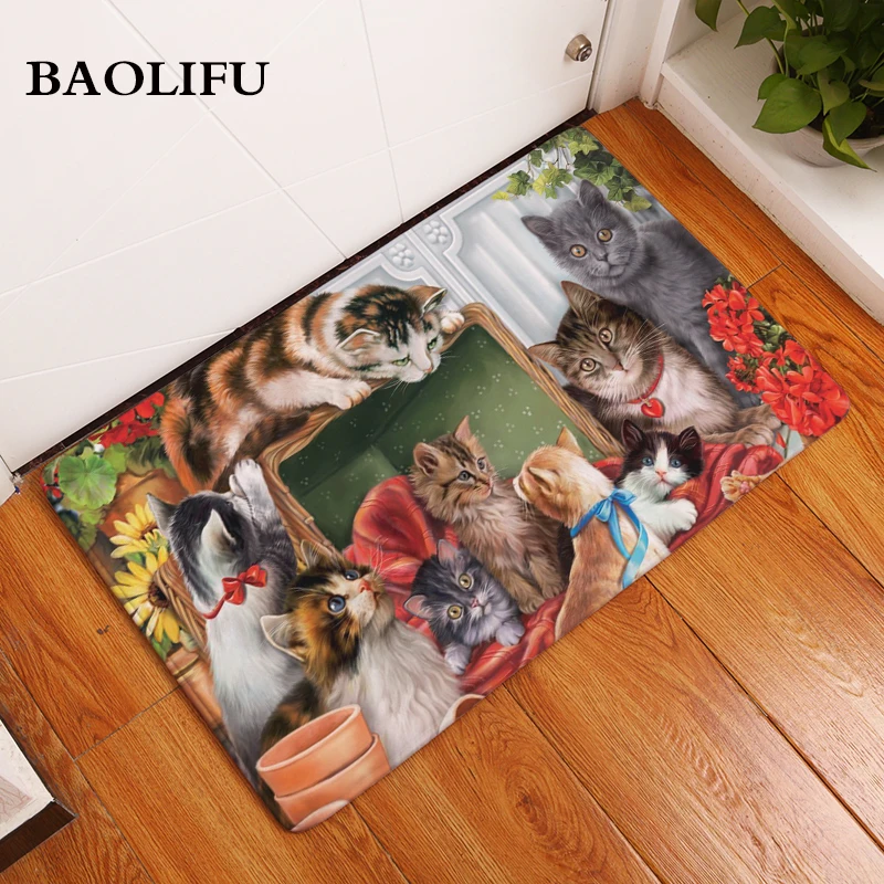 

Anti- Slip Welcome Floor Door Mats Cute Cartoon Lovely Cats Printed Carpets Light Thin Anti Slip Modern Kitchen Rugs Home Decor