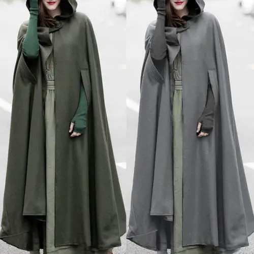 

Women's Loose Wool Poncho Winter Warm Coat Long Cloak Cape Parka Outwear