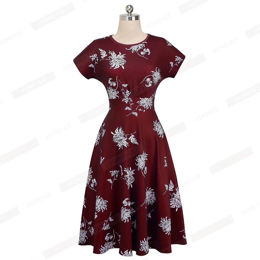 Summer Women Elegant White Floral Short Sleeve Women Dress Office Party Mid-Calf Vintage A-line Dress Vestidos EA102