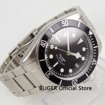 

Mechanical Self Winding Men's Watch Sapphire Glass Luminous Marks 41mm Silver Watch Case Date Indicator Black Ceramic Bezel