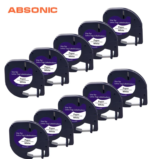 Special Price Absonic 10PCS 12mm Compatible Dymo LetraTag Refills Tape 91200 Label Paper Black on White Ribbon for Dymo LT-100H Printer 91330 Special Price Absonic 10PCS 12mm Compatible Dymo LetraTag Refills Tape 91200 Label Paper Black on White Ribbon for Dymo LT-100H Printer 91330