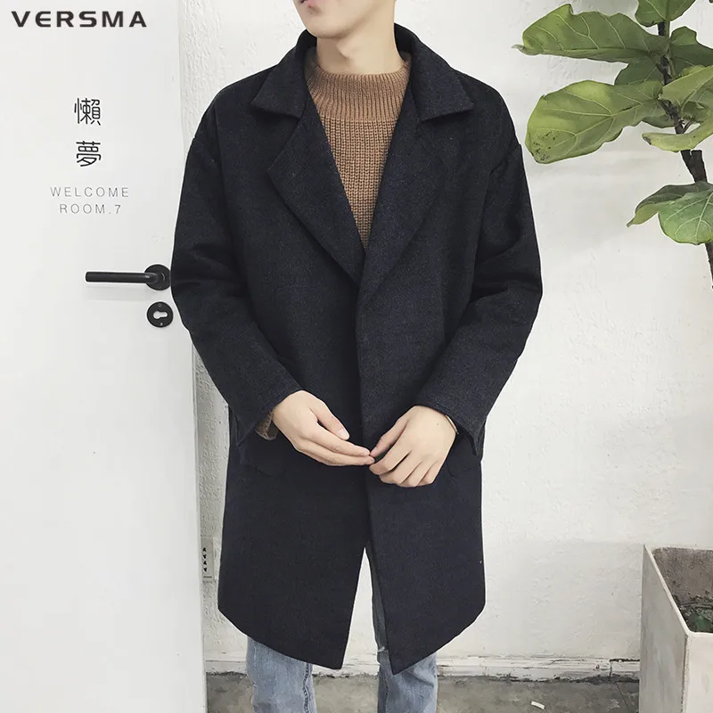 VERSMA 2018 Korean Style Snow Men Winter Long Jacket Coat Manteau Homme Tweed Black Wool Coats Men Overcoat Woolen Trench Coat VERSMA 2018 Korean Style Snow Men Winter Long Jacket Coat Manteau Homme Tweed Black Wool Coats Men Overcoat Woolen Trench Coat