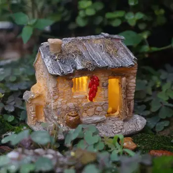 

Fairy Miniature Stone House with Light , Lamp House Fairy Garden Supplies Terrarium Accessories