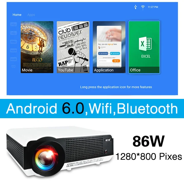 Poner Saund светодиодный 86 Вт Proyector для бизнеса на выбор Android Версия Bluetooth wifi 3D домашний кинотеатр HDMI 1080P USB светодиодный проектор - Цвет: 86W