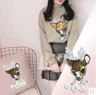

High-end beads embroidery patch stickers clothing accessories Sequin cloth clothes bag diy decorative Fawn pattern stickers