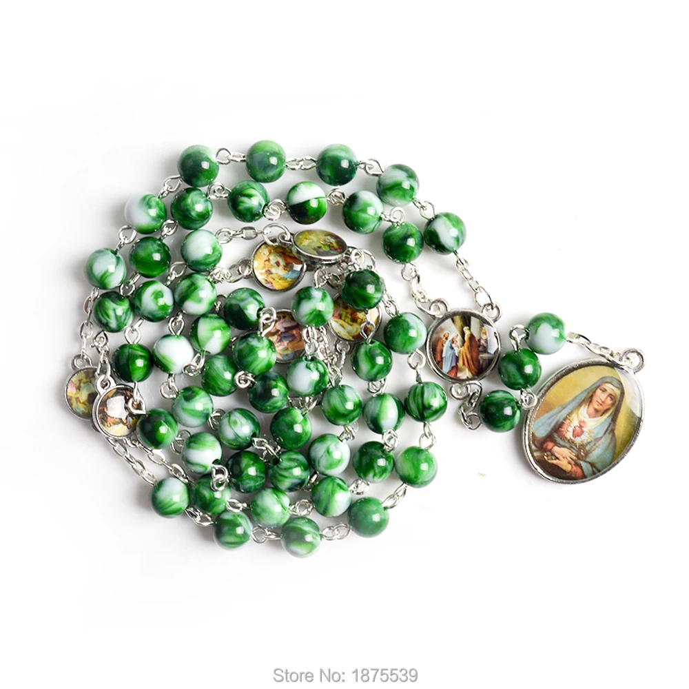 Зеленые акриловые бусы семь печали четки ожерелье для молитвы для женщин