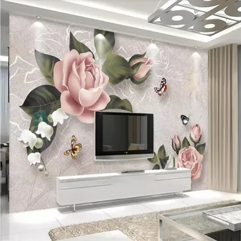 

Retro rose sofa TV background wall custom high-end mural factory wholesale wallpaper mural photo wall