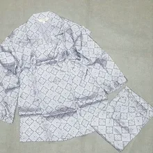 Шелковая пижама тутового цвета, Мужская шелковая Домашняя одежда, брюки с длинными рукавами, серая клетчатая печать, большой размер, свободная Взрывная 7