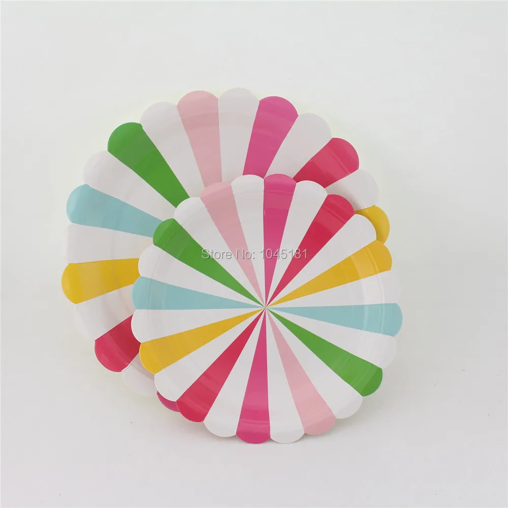 ipalmay Rainbow Color Striped Paper Party Plates Cake Candy Fruit