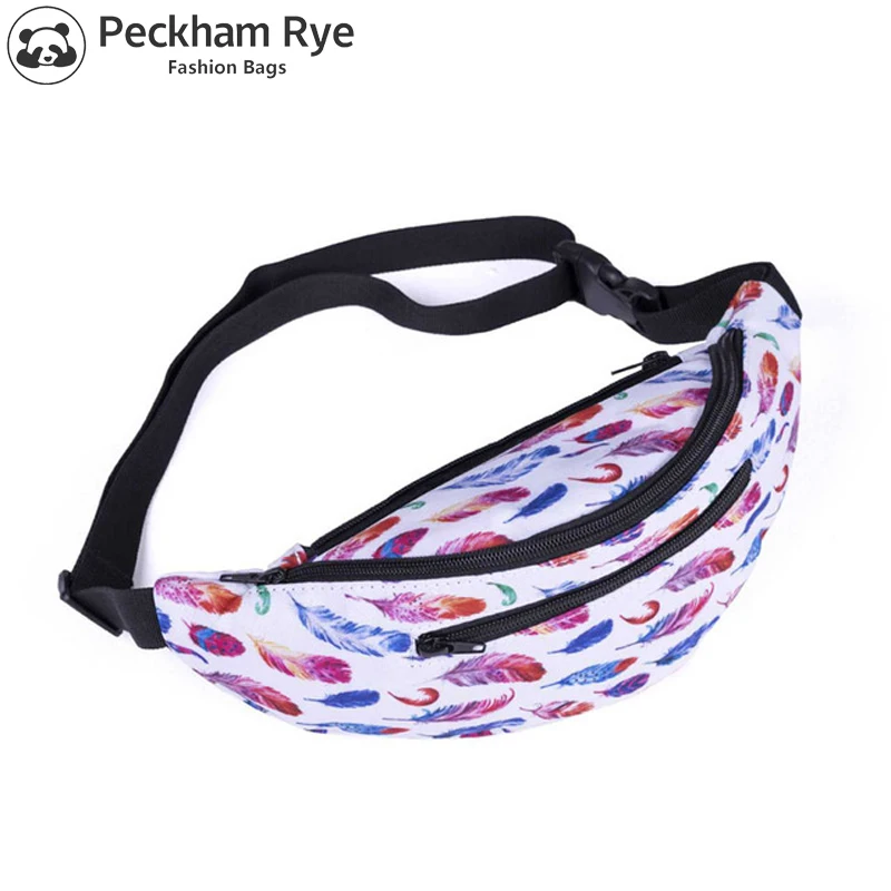 

FASHION 3d printed Feather pattern belt bum leg bag women waist packs for girls travel phone purse unisex fanny packs hip bags