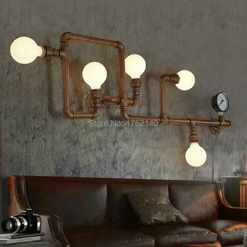 

American vintage water pipe wall lamp,LOFT personality Minimalist Industrial retro iron lamp, bar lighting fixture