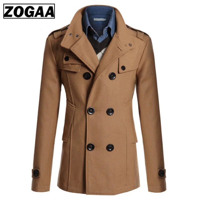 ZOGAA 2019 Spring Men's Jacket Warm Woolen Coat Casual Slim Fit Double-breasted Business Male Jacket Overcoat Trench 4 Colors