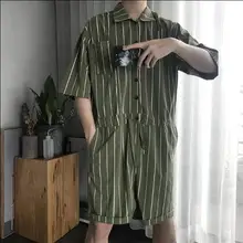 Летние модные мужские винтажные полосатые шорты с коротким рукавом