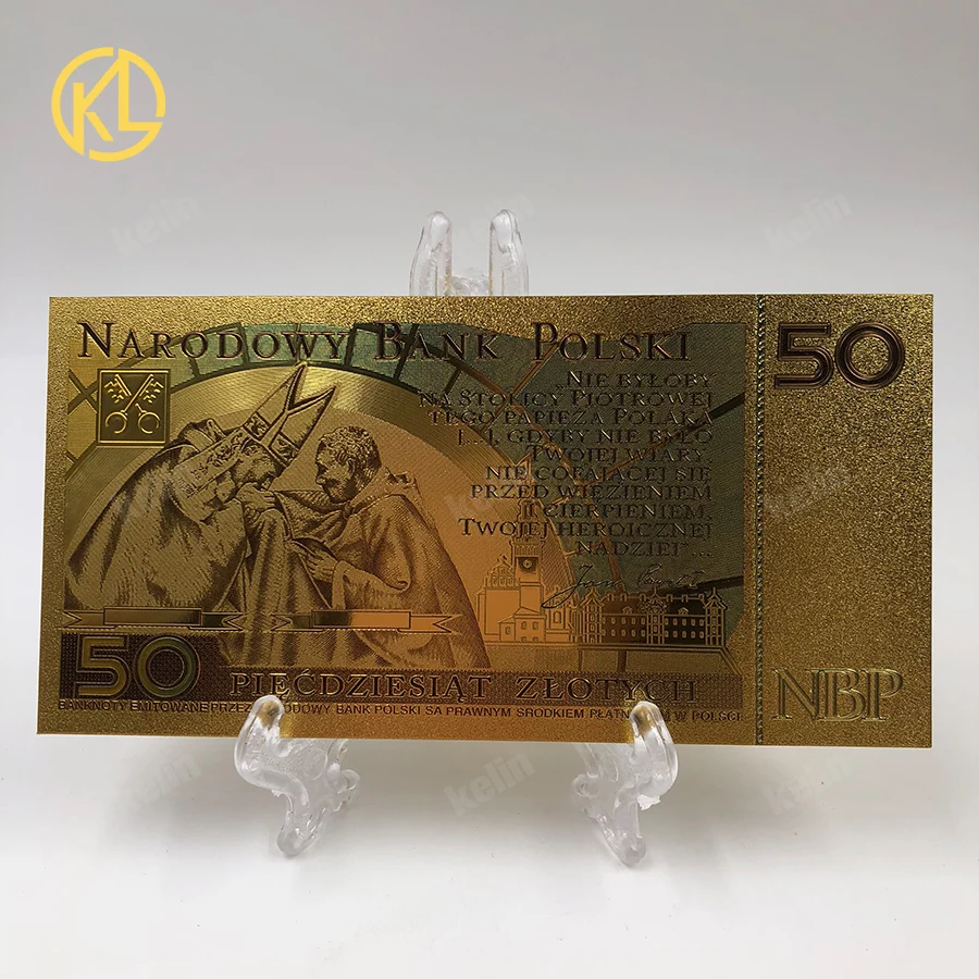 Gold Plated Banknote 1pc Poland 50 PLN For Collection