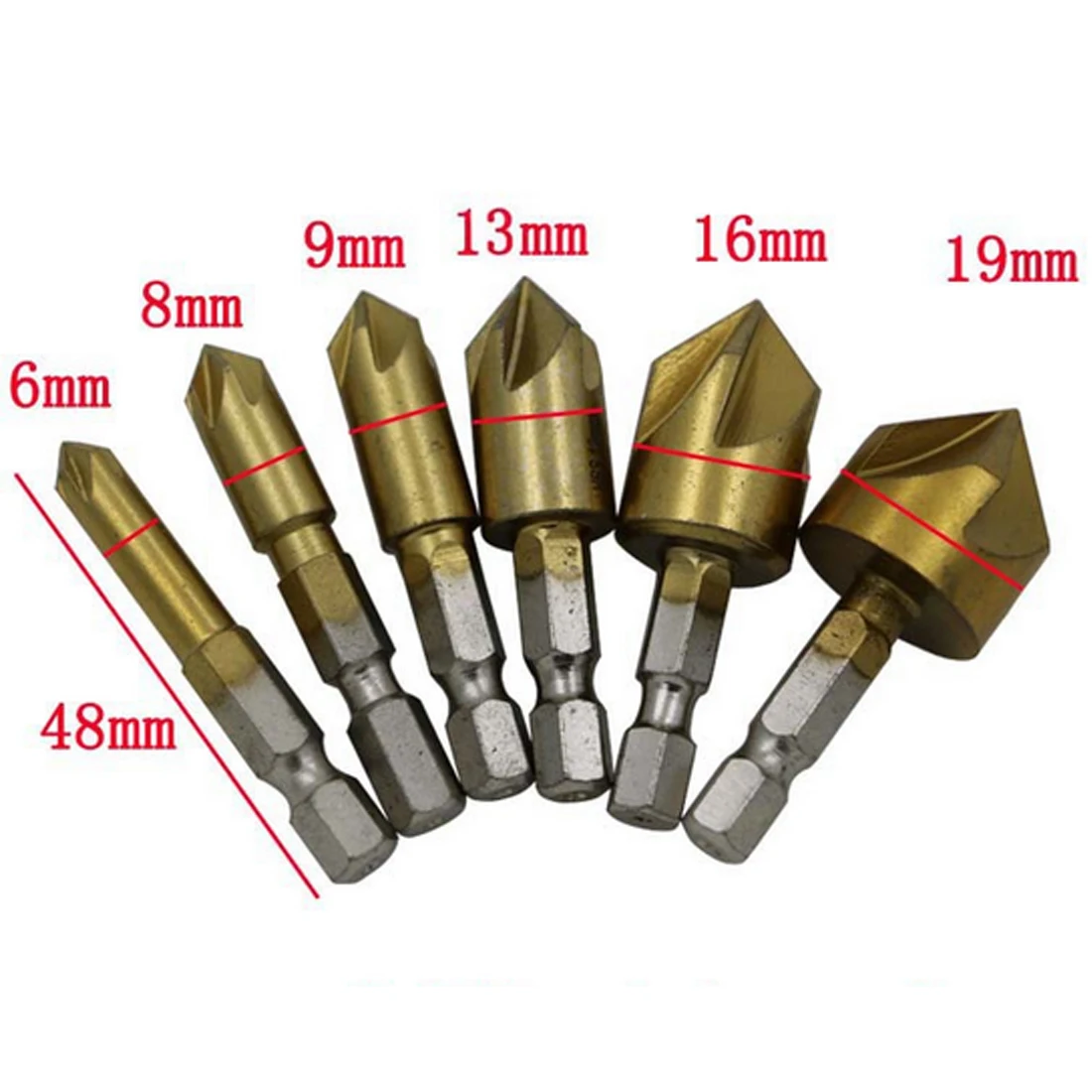 Сверло 6 мм-19 мм Зенковка инструмент 6 шт. 5 Флейта фаска Зенковка 1/" шестигранный хвостовик HSS 90 градусов дерево фаски резец, фреза