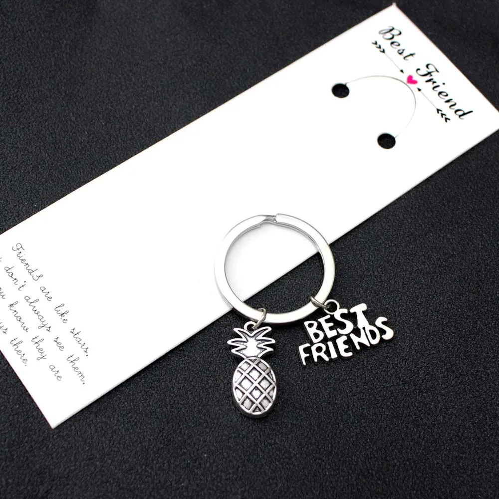 

Pineapple Best Friends Keychain Compass Hand Pinky Swear Promise Keychains Sisters Key Chain KeyRing Friendship Jewelry Gift
