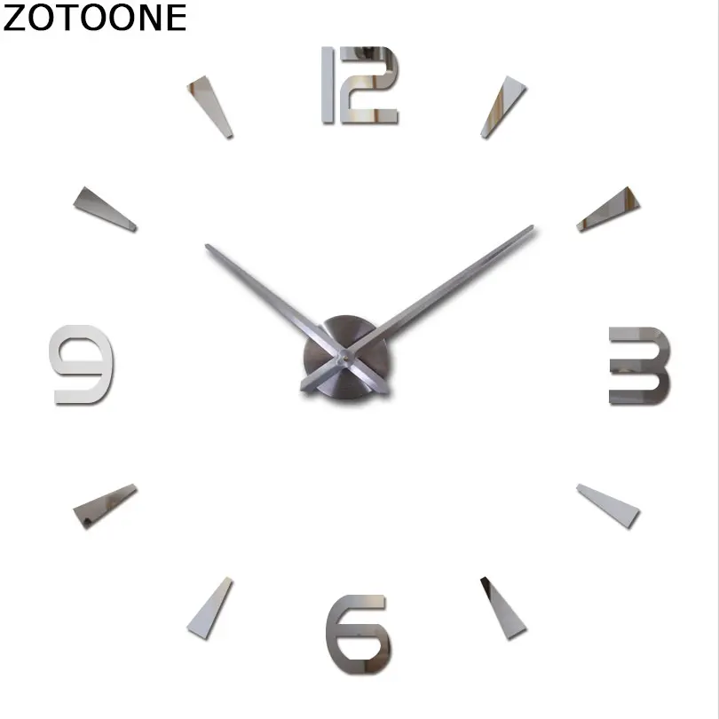 

ZOTOONE Big Mirror Wall Clock Modern Design 3D Clocks Quartz Watch Wall Acrylic Diy Stickers For Living Room Wedding Decoration