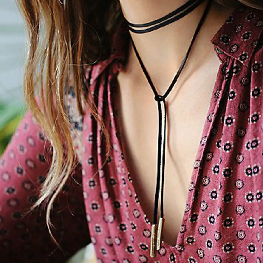 

Punk Choker Necklaces For Women Long Necklace Street Fashion Jewelry Leather Rope Accessories Harajuku Clavicle Black Chocker