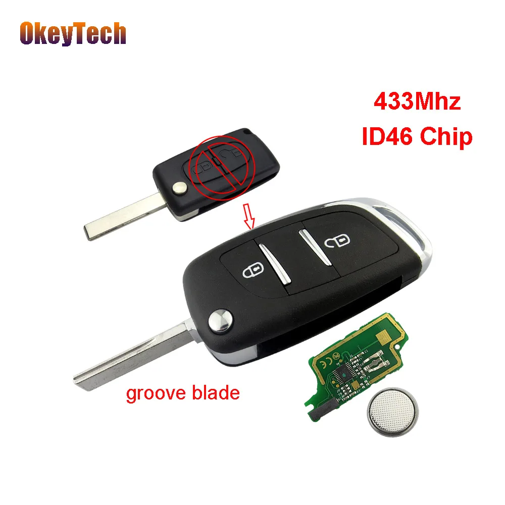 OkeyTech for Peugeot Remote Control Car Key 433Mhz ID46 Chip 2 Button Flip Folding Modified For Citroen 407 Blade | Автомобили и