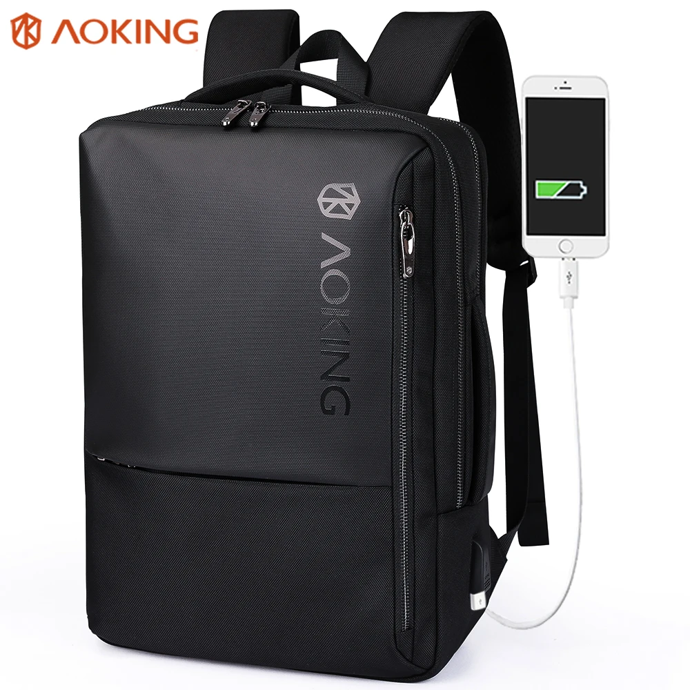 Aoking Leather Backpack Men Anti Theft Travel Bags 15.6 Inch Laptop Bag