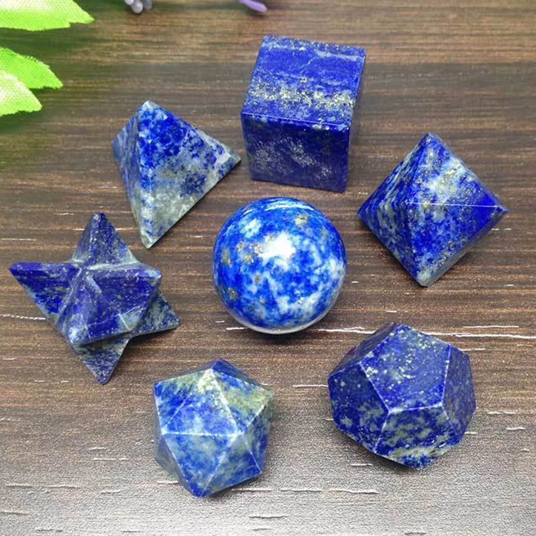 DIY 7pcs Lapis Lazuli Platonic Solids Geometric Set Chakra Reiki Healing Crystal