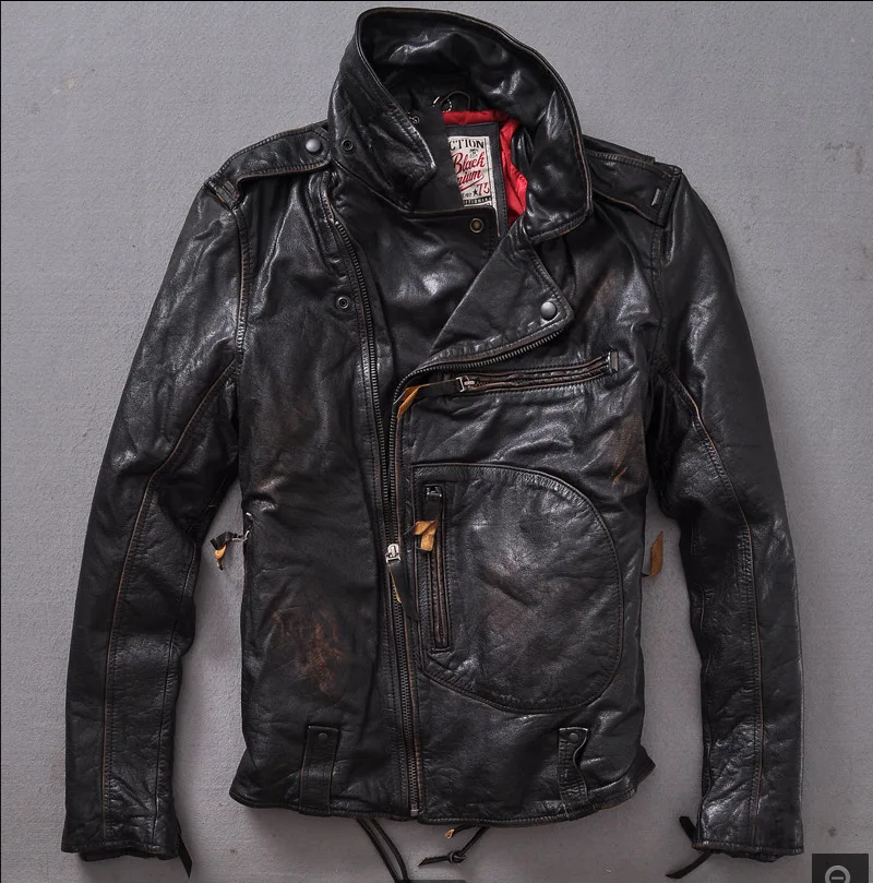 2015 Retro Do the old Thicken Locomotive Cowhide Jacket