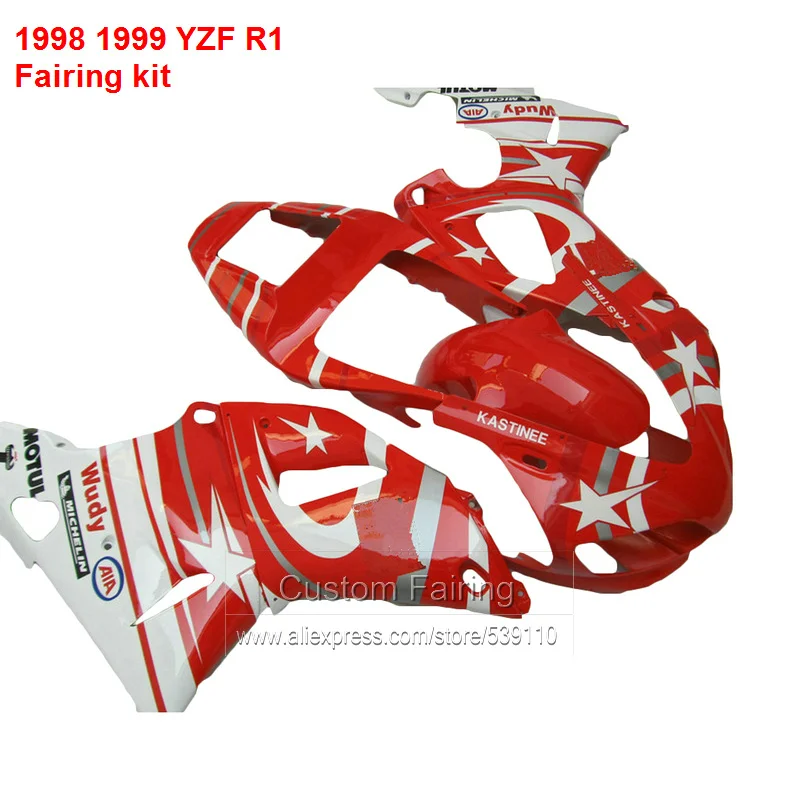 Звезда комплект обтекателей для YAMAHA YZF R1 1998 1999 Модель 98 99(Красный& изготовленный на заказ наклейка) yzfr1 обтекатели, свободный изготовленный на заказ CN63