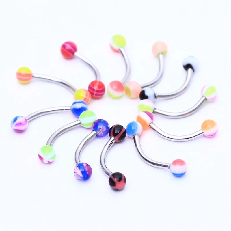 Zldyou New Eyebrow Rings 1.2*10*3mm Acrylic Ball Spike Bars Piercing