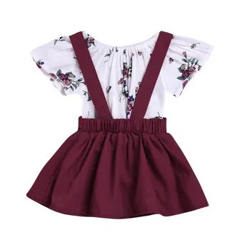

2PCS Newborn Toddler Kids Baby Girl Summer Clothes Sunsuit Floral Romper T-shirt Tops Tutu Skirt Bib Dress Girls Clothing Sets