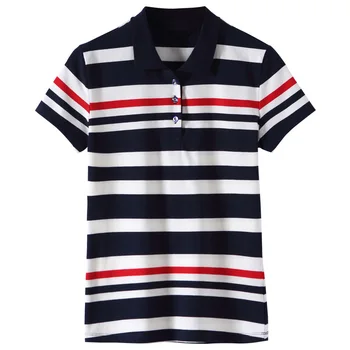

Woman T Shirts 2020 Summer Fashion Casual Striped Cotton Tops Female Plus Size Turn Down Collar Shirts Feminina Button Tees Hot