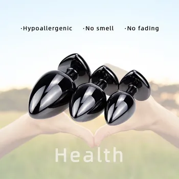 Black Metal Pink Heart Crystal Butt Anal Plug Silicone Rabbit Vibrator Clitoris Massager Adult Smooth Anus Sex Toys For Couple 4