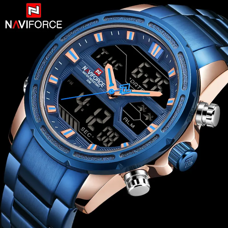 NAVIFORCE Роскошные Брендовые мужские спортивные часы кварцевые светодиодный