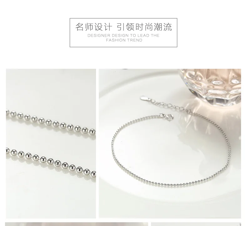 Fashion 100% genuine S925 sterling silver ball bead chain anklet foot chain silver 925 Anklets for women beach foot jewelry - Image 5