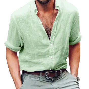 

HEFLASHOR Men's Sexy trend Shirts Long Sleeve Casual Male Slim Flax Thin Cardigan casual shirt summer Clothes camisa hombre