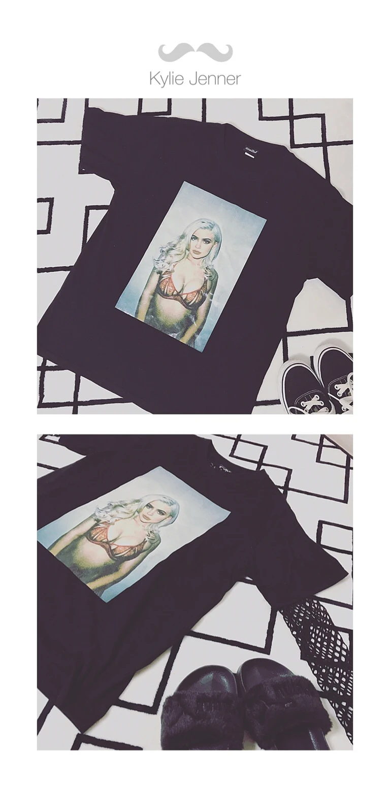 Kyliejenner Черная Женская футболка с принтом модные сексуальные свободные футболки с круглым вырезом футболки для женщин хип-хоп размера плюс S-3XL