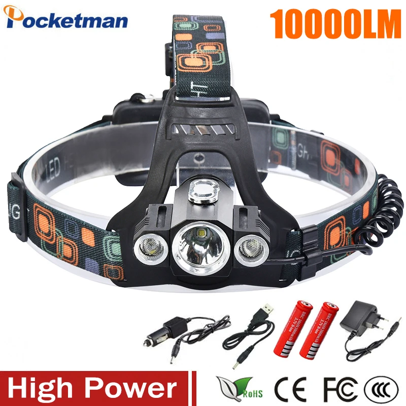 

10000Lm XML-T6 Led lighting Head Lamp 4 Modes Linterna LED Headlamp Waterproof Headlight Camping Fishing Light 18650 battery