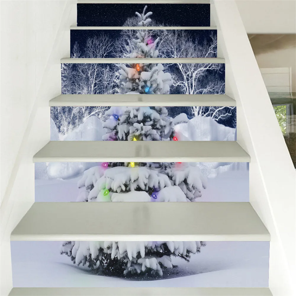 2018 New 6Pcs Christmas Staircase Stair Riser Floor Sticker DIY Wall