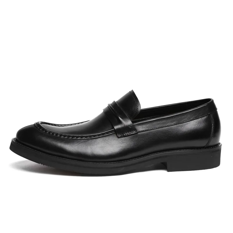 Genuine leather slip on black business casual shoes mens fashion suit dress shoes high quality office work shoes man size 38 44